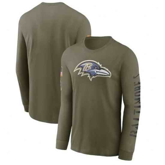 Men Baltimore Ravens Olive 2022 Salute To Service Long Sleeve T Shirt